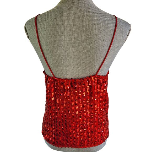 Helene Sidel Vintage 90s Red Sequin Camisole Top sz 8 Party Y2K - Picture 4 of 6